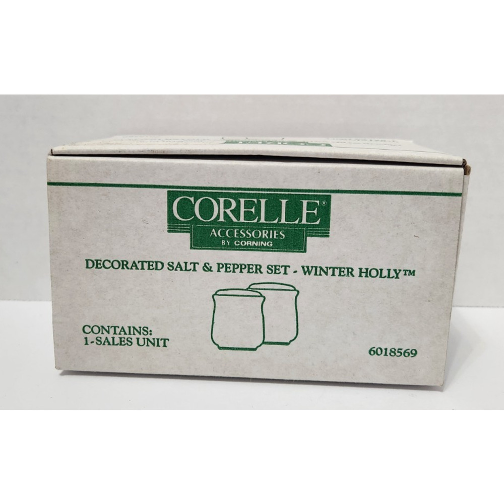 Corelle Salt & Pepper Shaker Set Christmas White WINTER HOLLY with Box #6018569 - Picture 2 of 13